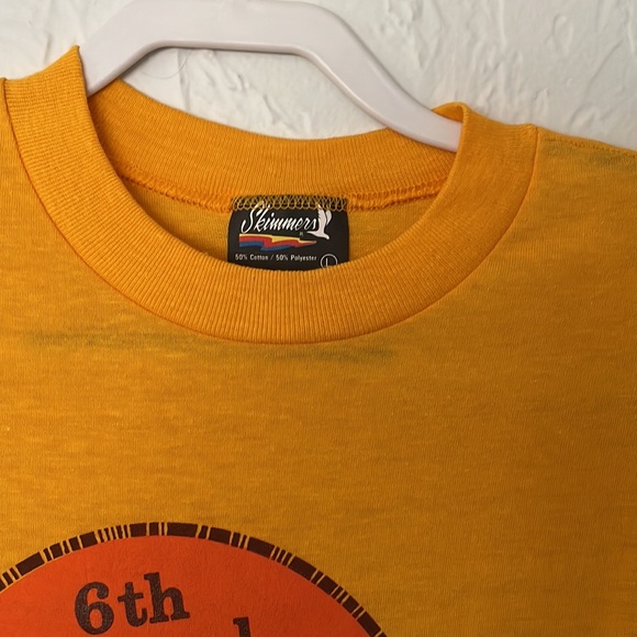 Long sleeve vintage, Reese Stae T-shirt in yellow w/ orange imprint, size large - Picture 3 of 7
